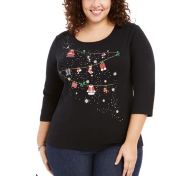 Karen Scott Womens XXL Whimsy Tee Christmas Holiday Apparel Top NWT - Picture 1 of 11